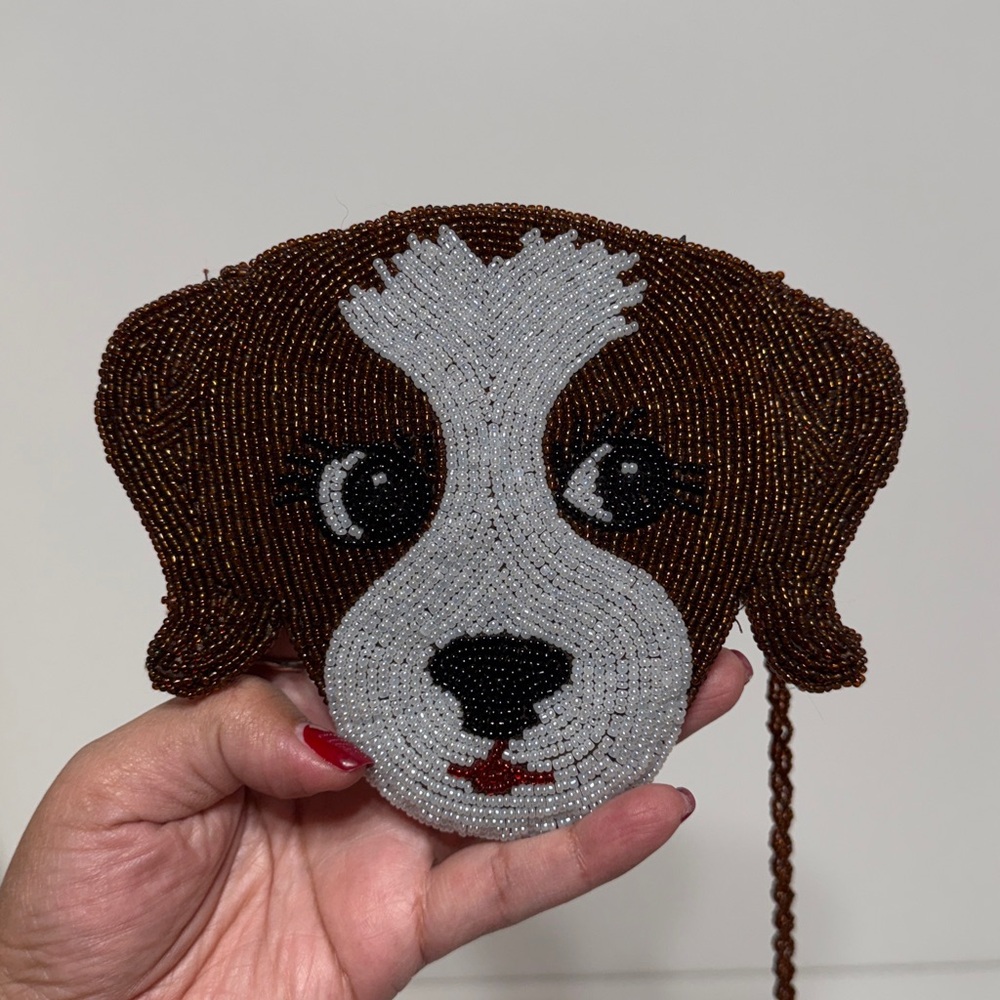 Lorren Bell Vintage Micro- Beaded Dog Coin Purse Crossbody Bag